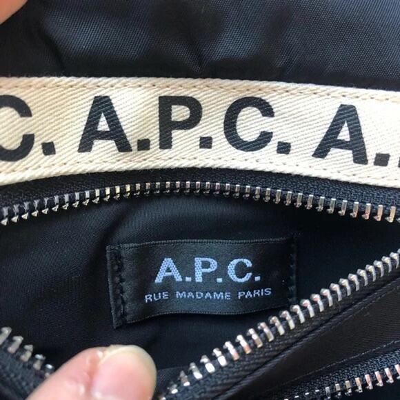 A.P.C. Black Nylon Logo Repeat Neck Pouch Crossbody Bag - Picture 9 of 12
